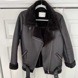 Zara Double Face Faux Leather and Shearling Jacket